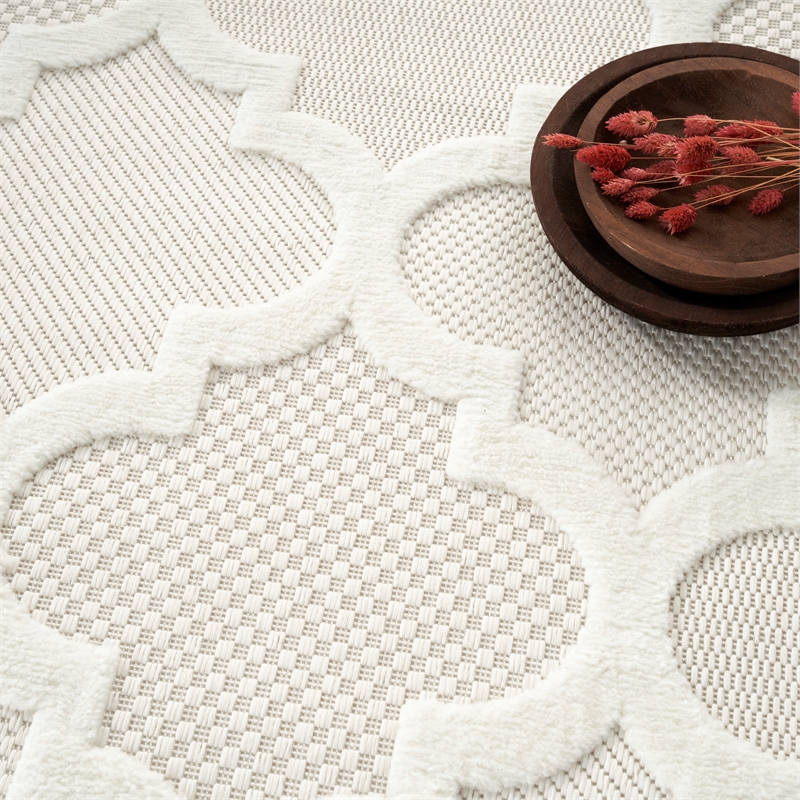 Nourison Easy Care 7' x 10' Ivory White Fabric Modern Area Rug (7' x 10')