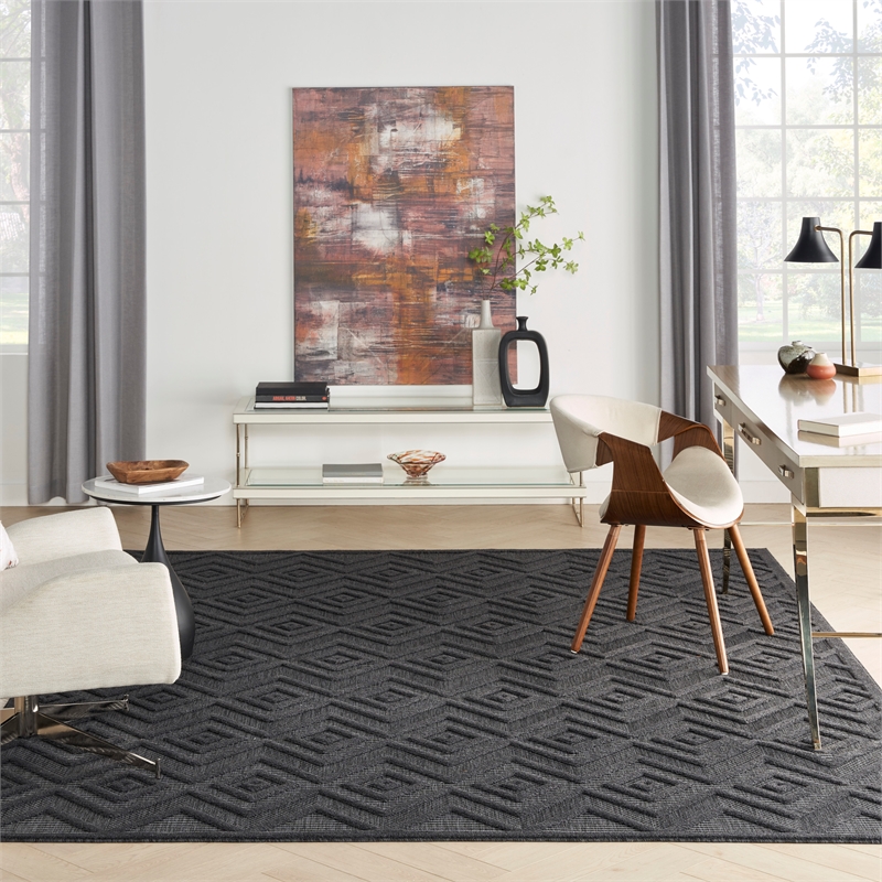 Nourison Versatile 7' x 10' Indoor/Outdoor Rug in Charcoal/Black