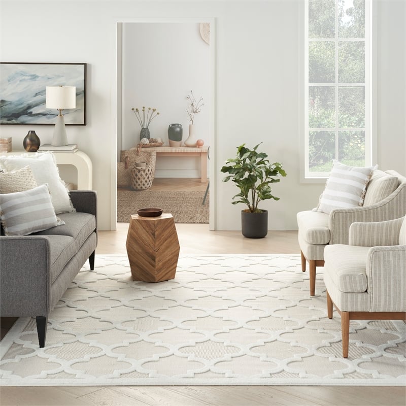 Nourison Easy Care 9' x 12' Ivory/White Fabric Modern Area Rug