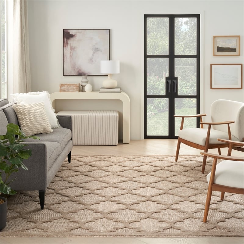 Nourison Easy Care 9' x 12' Natural Beige Fabric Modern Area Rug