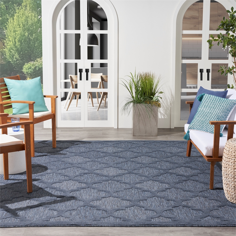 Nourison Easy Care 9' x 12' Navy Blue Fabric Indoor/Outdoor Rug