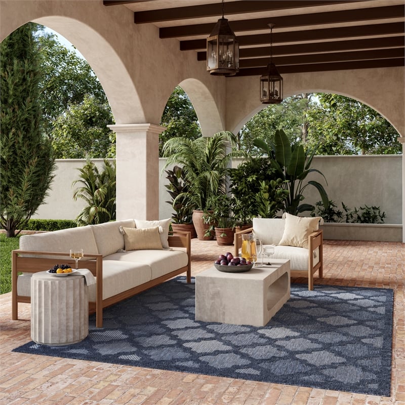Nourison Easy Care 9' x 12' Navy Blue Fabric Indoor/Outdoor Rug