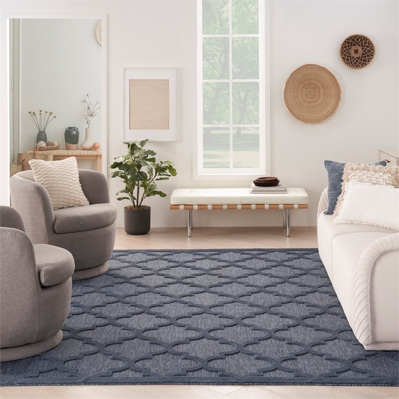 Nourison Easy Care 9' x 12' Navy Blue Fabric Indoor/Outdoor Rug