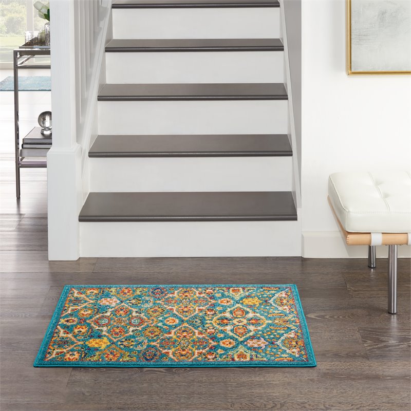 Nourison Allur 2' x 3' Turquoise Ivory Fabric Bohemian Area Rug (2' x 3')
