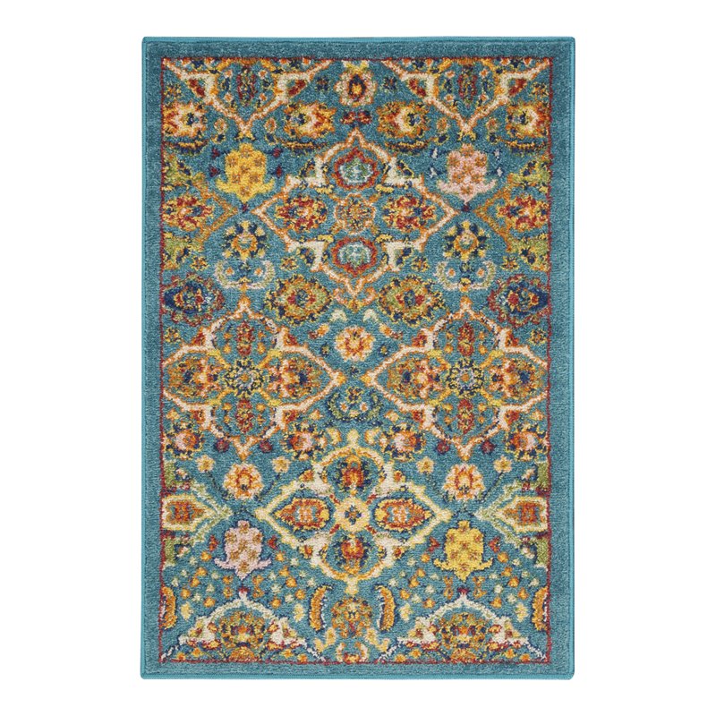 Nourison Allur 2' x 3' Turquoise Ivory Fabric Bohemian Area Rug (2' x 3')