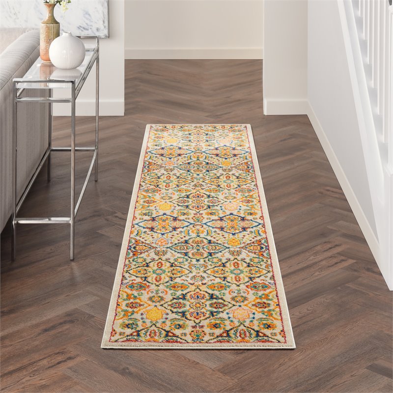 Nourison Allur 8' Runner Ivory Multicolor Fabric Bohemian Area Rug (8' Runner)