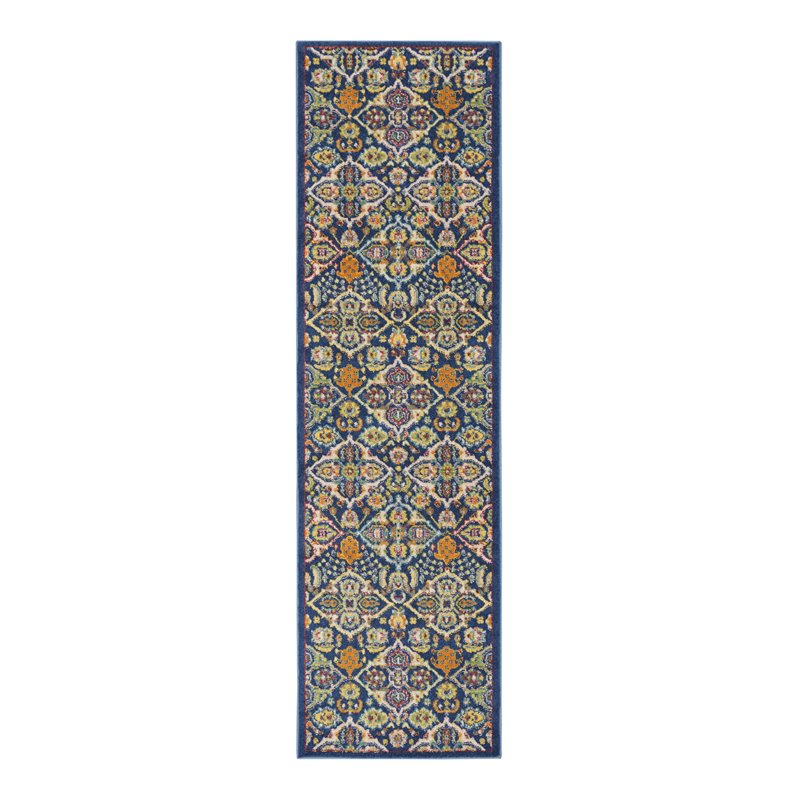 Nourison Allur 8' Runner Navy Multicolor Fabric Bohemian Area Rug (8' Runner)
