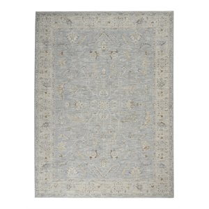 Nourison Asher 94x124&quot Rectangle Traditional Fabric Area Rug in Gray/Blue