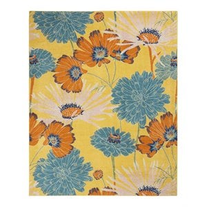 Nourison Allur 94x118&quot Rectangle Fabric Floral Area Rug in Yellow/Orange