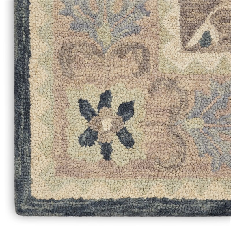 Nourison Bahari 8' x 10' Rectangle Traditional Wool Area Rug in Gray/Ivory