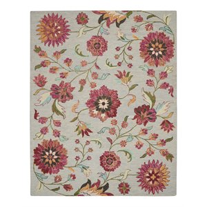Nourison Bahari 8' x 10' Rectangle Contemporary Wool Area Rug in Gray/Red