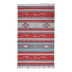 Nourison Baja Southwestern Trimmed Gray/Red Cotton Blend Area Rug (5' x 7')