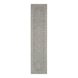 Nourison Asher 27x122&quot Runner Traditional Fabric Area Rug in Gray/Ivory