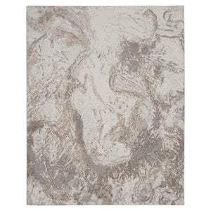 Nourison Elation 94x118&quot Polyester & Polypropylene Area Rug in Ivory Gray