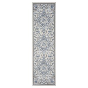 Nourison Elation 2'3&quot x 7'6&quot Polyester Bohemian Indoor Rug in Ivory Blue