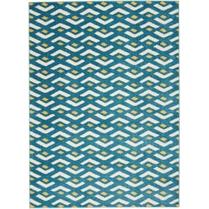 Nourison Harper 26x45&quot Rectangle Chevron Fabric Area Rug in Blue/Gold