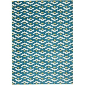 Nourison Harper 63x87&quot Rectangle Chevron Fabric Area Rug in Blue/Gold