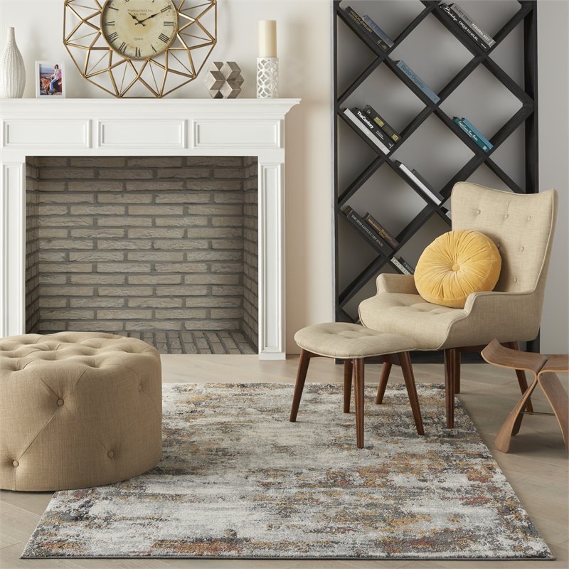 Nourison Ludlow 4' x 6' Fabric Gray/Multi Modern Indoor Rug