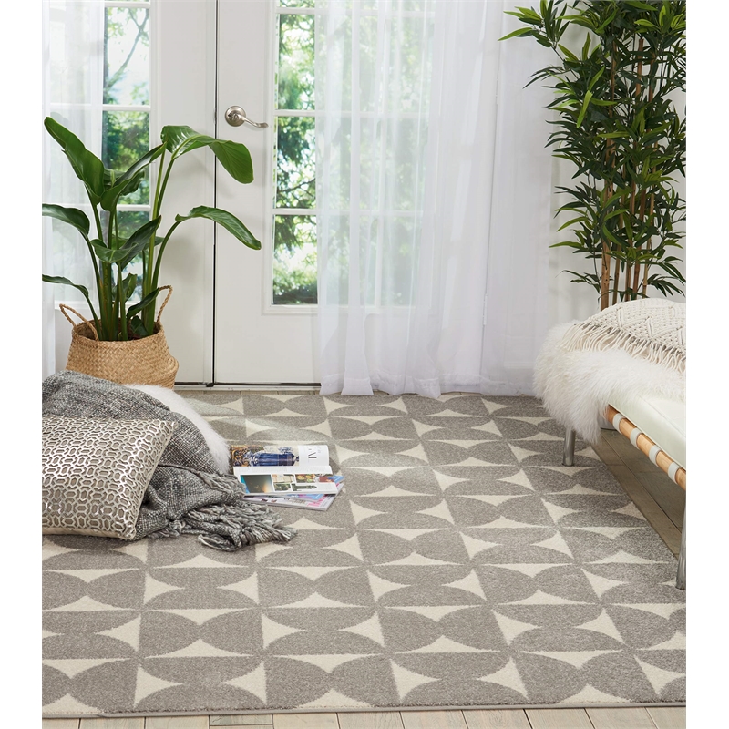 nourison harper 26x90&quot runner contemporary fabric area rug in gray/ivory