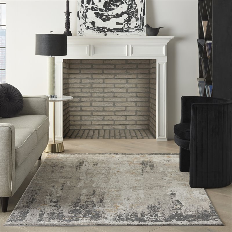nourison ludlow 4' x 6' fabric cream gray modern indoor rug
