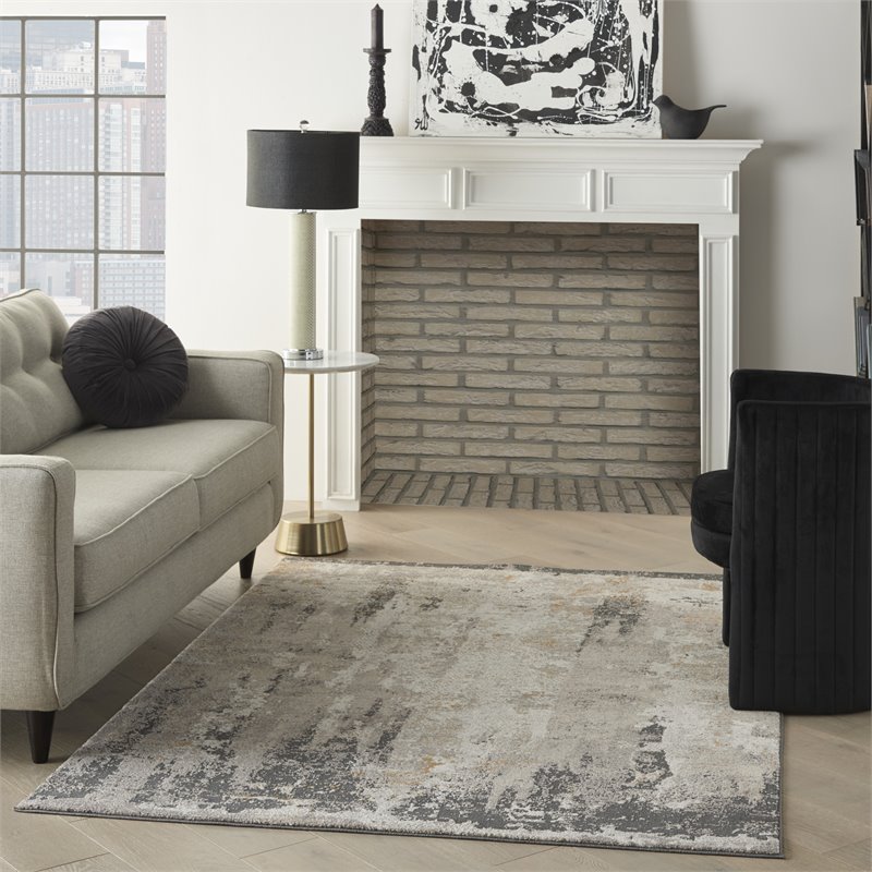 nourison ludlow 5'3&quot x 7'3&quot fabric cream gray modern indoor rug