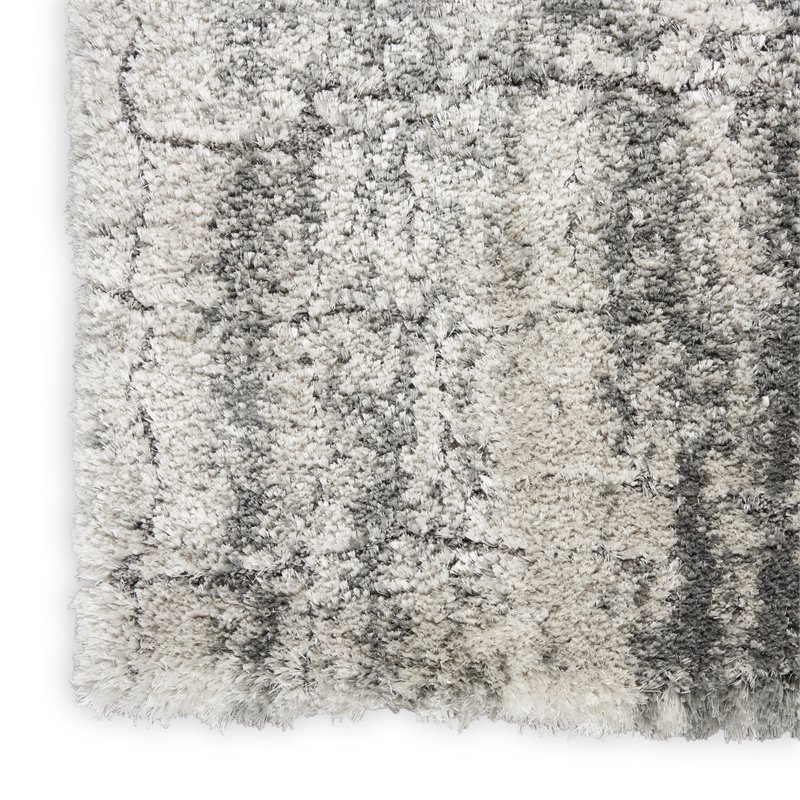 nourison luxurious shag 48x72&quot rectangle fabric area rug in ivory/charcoal