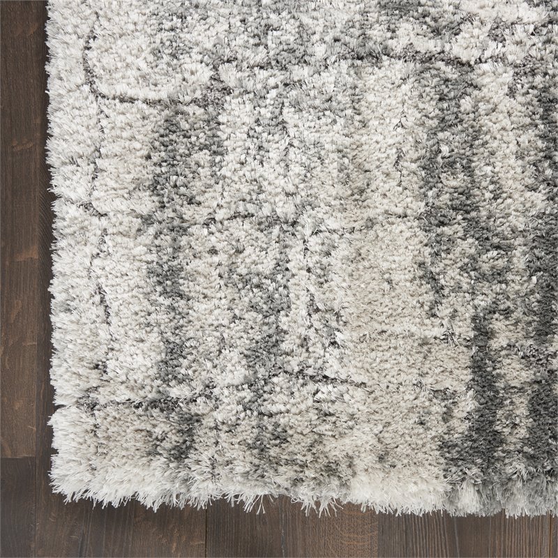 nourison luxurious shag 48x72&quot rectangle fabric area rug in ivory/charcoal