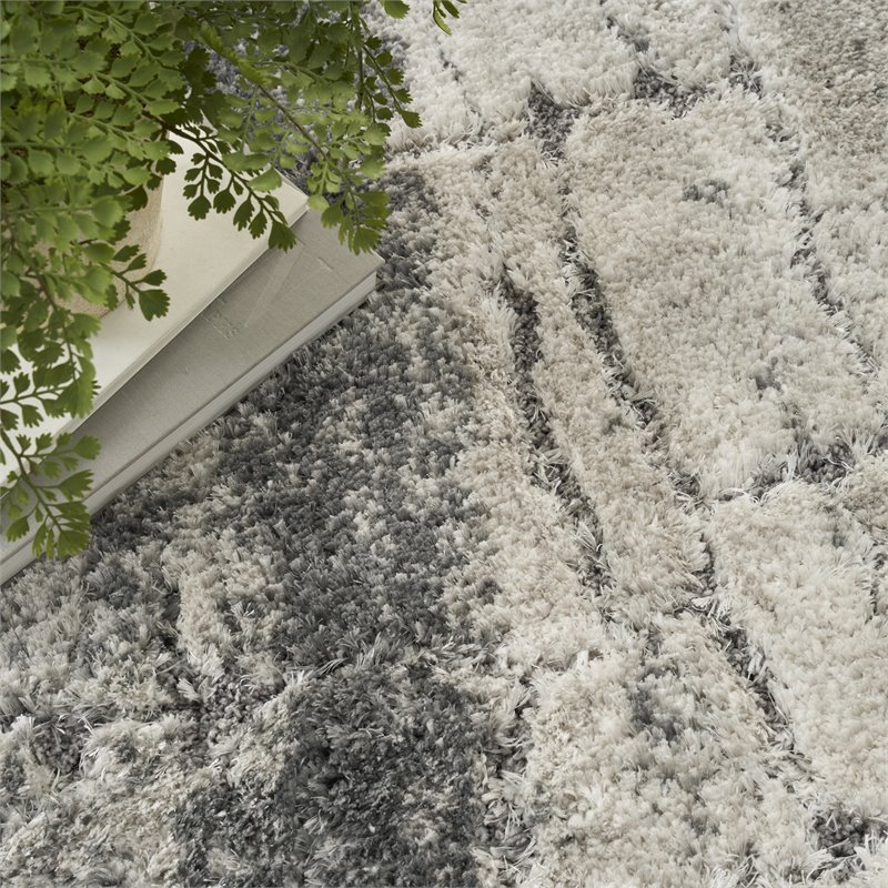 nourison luxurious shag 48x72&quot rectangle fabric area rug in ivory/charcoal
