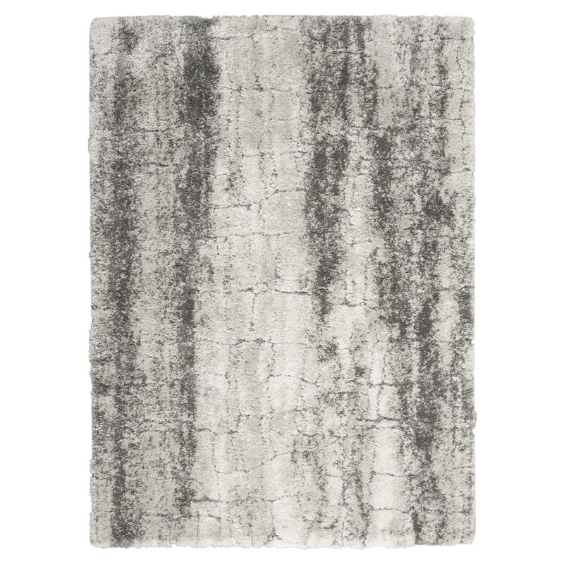 Nourison Luxurious Shag 48x72&quot Rectangle Fabric Area Rug in Ivory/Charcoal