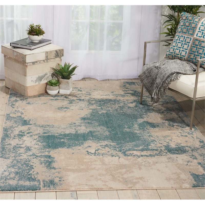 Nourison Maxell 3'10&quot x 5'10&quot Polyester Ivory/Teal Modern Indoor Rug