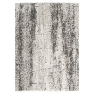 Nourison Luxurious Shag 63x87&quot Rectangle Fabric Area Rug in Ivory/Charcoal