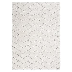 Nourison Luxurious Shag 48x72&quot Chevron Contemporary Fabric Area Rug in Ivory