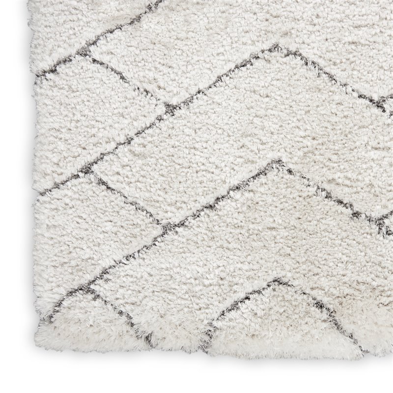 nourison luxurious shag 63x87&quot chevron contemporary fabric area rug in ivory