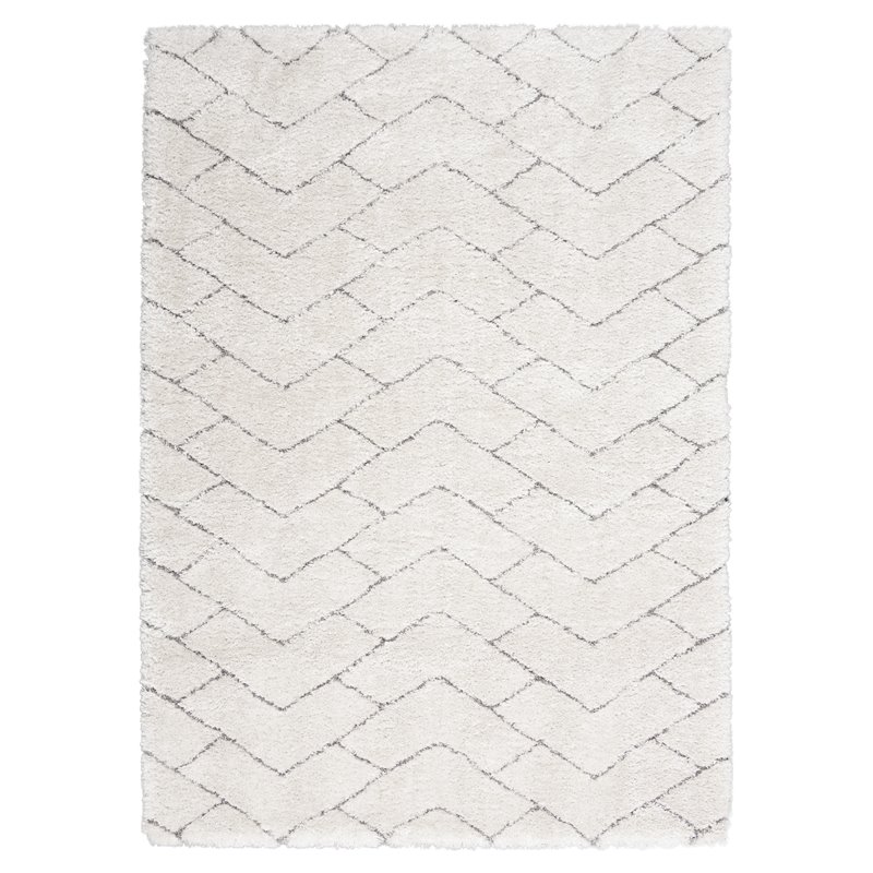 Nourison Luxurious Shag 63x87&quot Chevron Contemporary Fabric Area Rug in Ivory