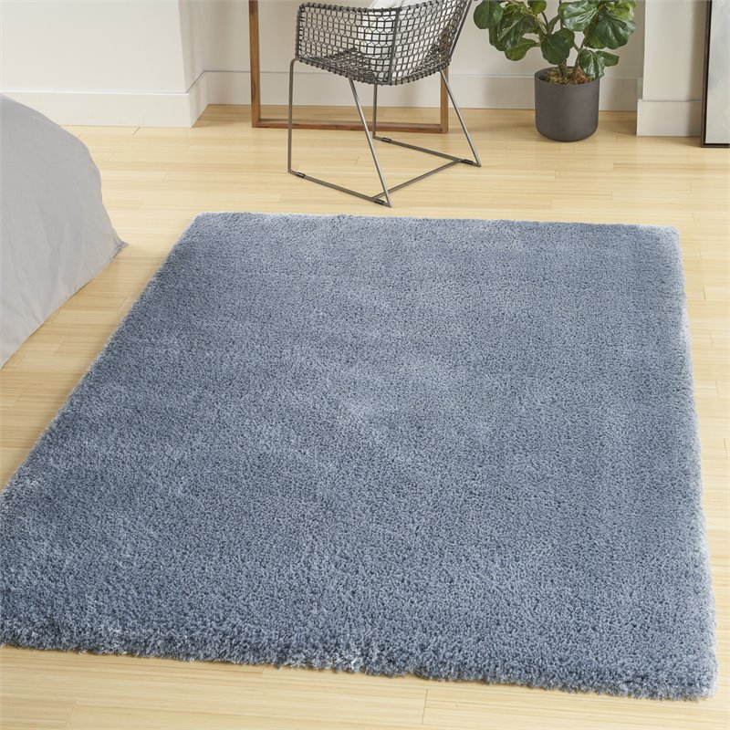 nourison luxurious shag 63x87&quot contemporary fabric area rug in light blue