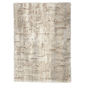Nourison Luxurious Shag 48x72&quot Rectangle Fabric Area Rug in Ivory/Beige
