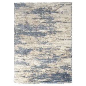 Nourison Luxurious Shag 63x87&quot Contemporary Fabric Area Rug in Ivory/Blue