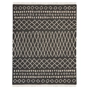 Nourison Marrakesh Shag 94x126&quot Transitional Fabric Area Rug in Charcoal/Ivory