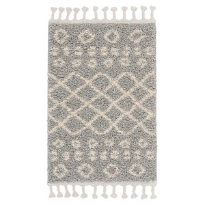 Nourison Marrakesh Shag 26x48&quot Transitional Fabric Area Rug in Silver/Ivory