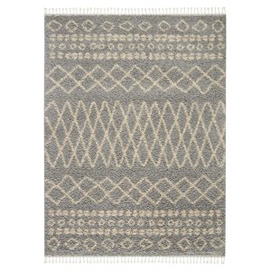 Nourison Marrakesh Shag 63x95&quot Transitional Fabric Area Rug in Silver/Ivory