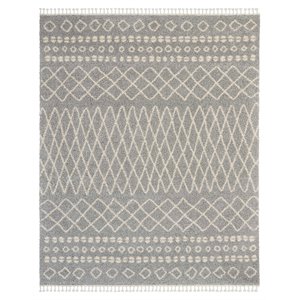 Nourison Marrakesh Shag 94x126&quot Transitional Fabric Area Rug in Silver/Ivory