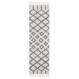 Nourison Moroccan Shag 2'2&quot x 8'1&quot Runner Fabric Area Rug in Charcoal/White