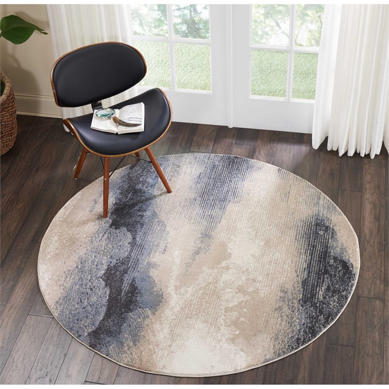 Nourison Maxell 63x63&quot Round Contemporary Fabric Area Rug in Gray/Cream