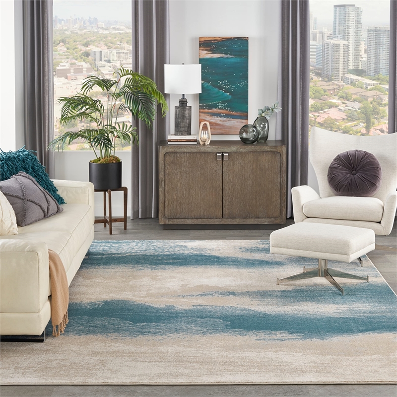 nourison maxell 63x63&quot round contemporary fabric area rug in gray/cream