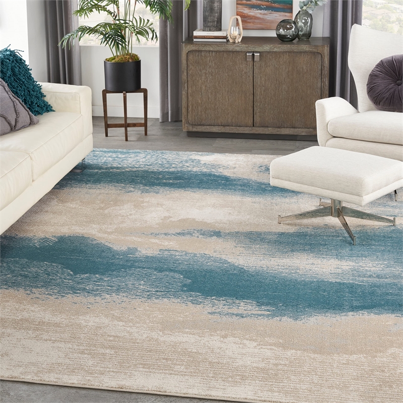 nourison maxell 63x63&quot round contemporary fabric area rug in gray/cream