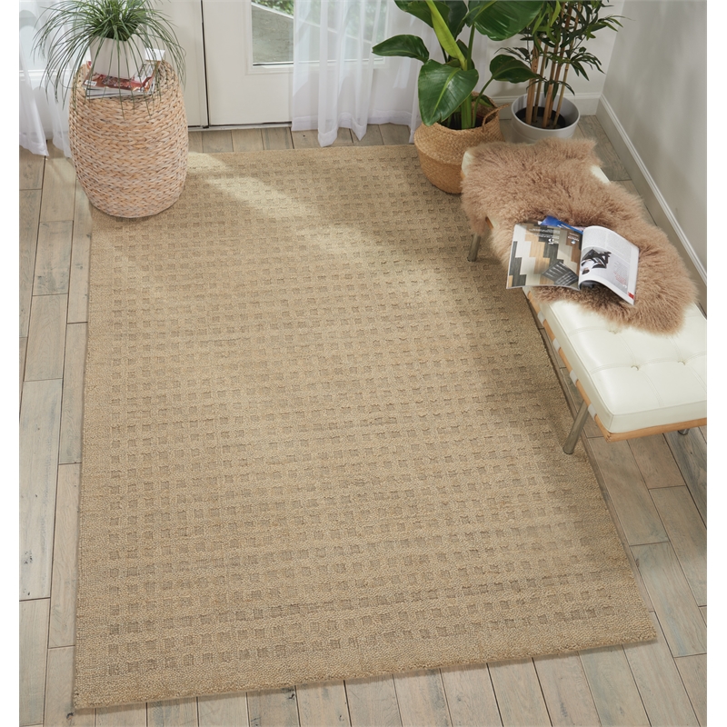 Nourison Perris Rectangle Contemporary Wool Area Rug in Taupe