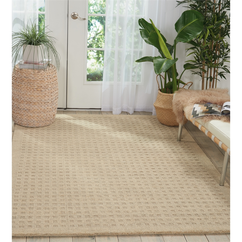 Nourison Perris Rectangle Contemporary Wool Area Rug in Taupe