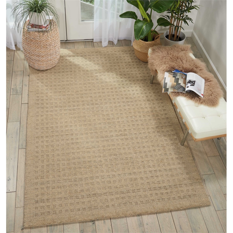 Nourison Perris Rectangle Contemporary Wool Area Rug in Taupe