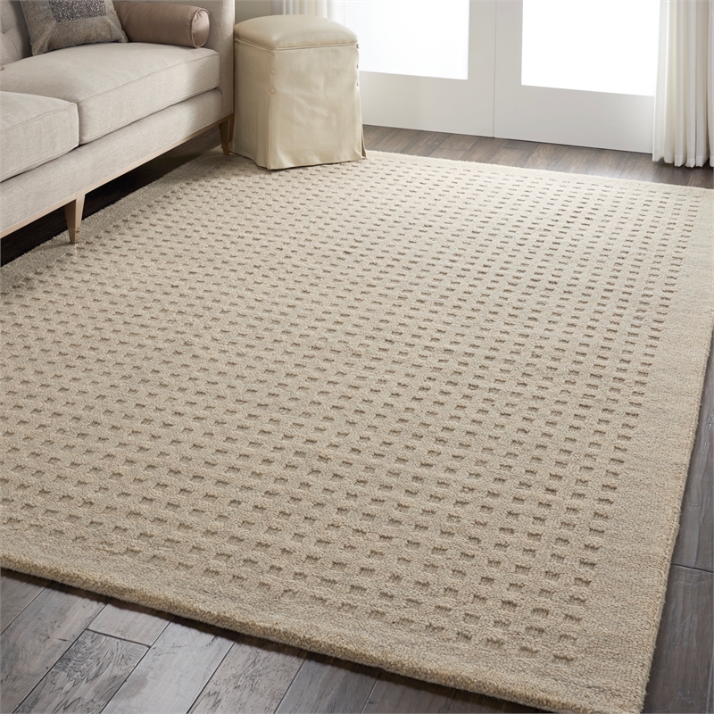 Nourison Perris Rectangle Contemporary Wool Area Rug in Taupe