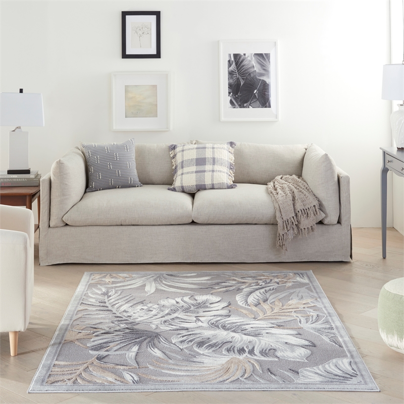 Nourison Pompeii Contemporary Polypropylene Polyester Area Rug in Gray
